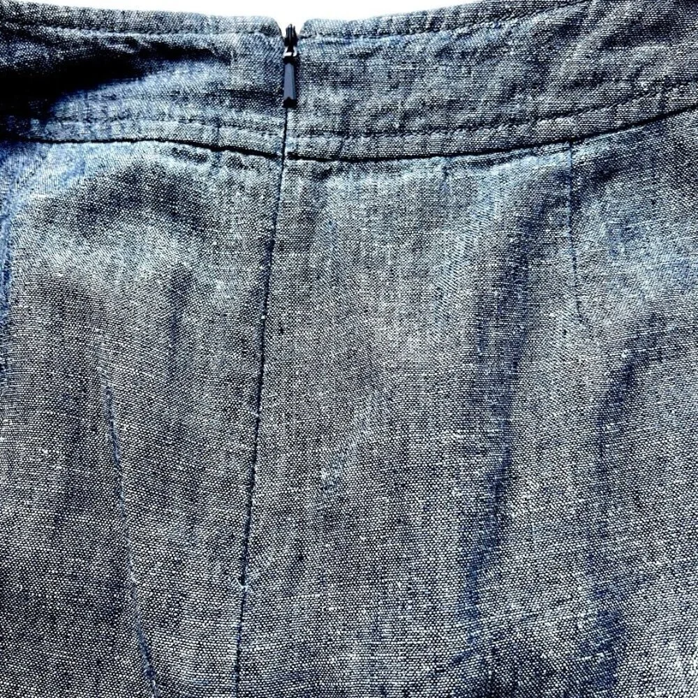 Eileen Fisher Blue Chambray Skirt w/Pockets Banded Pleated Waist Round Hem Sz P